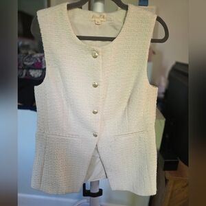 Marled Ivory Textured Vest with Metallic Accents